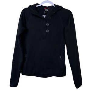 The North Face Black Sherpa Lined Knit Hooded Quarter Button Athletic Sweater S